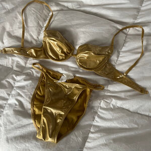 Vintage Gottex Gold Metallic Dazzle Bikini Set Size 8 RARE